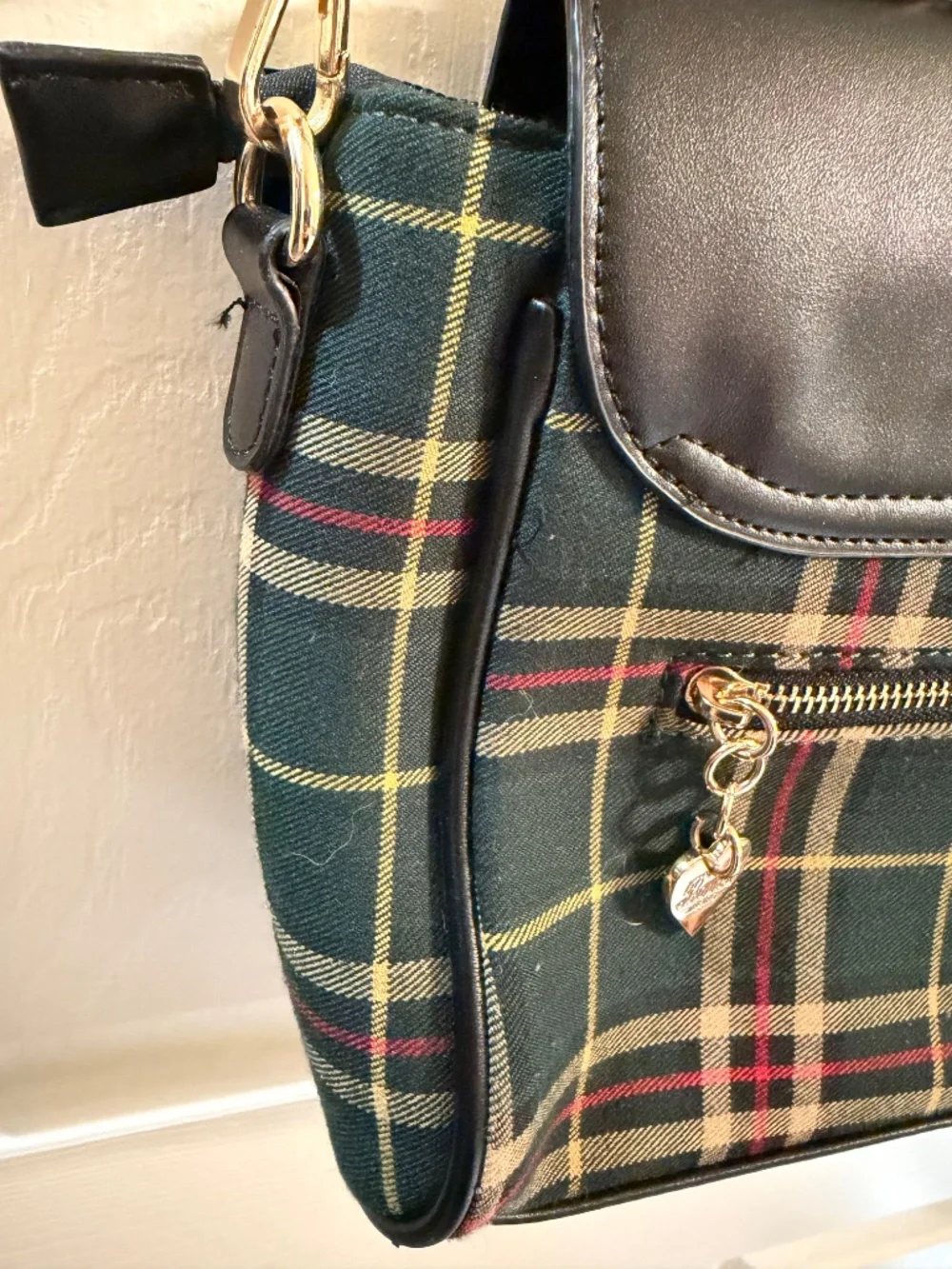 Banned Crossbody Cottagecore Handbag Fox Design Green Red Plaid Unisex